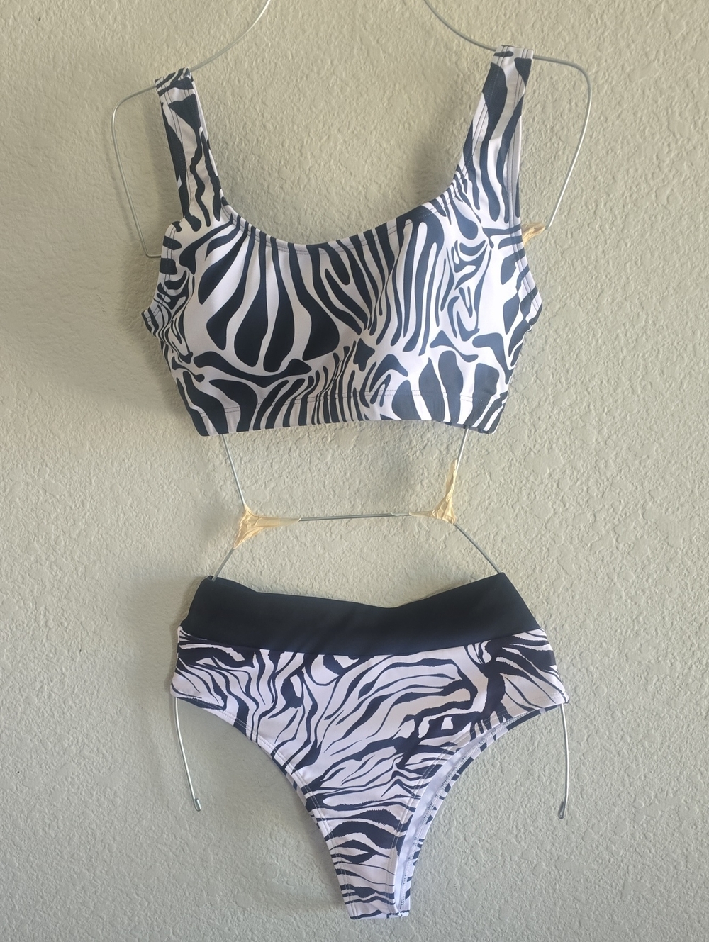 Women’s Zebra Print Two-Piece Swim Set - Black & White